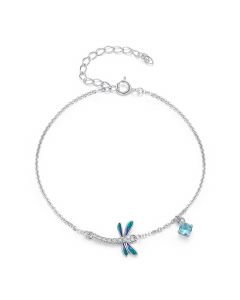 Dragonfly with Blue Zircon Bracelet, Light Luxury Style Bracelets, Animals & Insects Jewelry, 925 Sterling Silver Bracelets