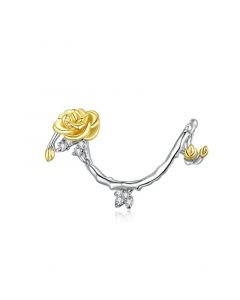 925 Sterling Silver Charms,Golden Rose Vines Flower Clear CZ Charm,Charms for Pandora Bracelet,Charms for Bracelet,Fit Pandora Charms