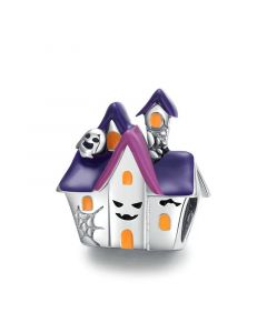 925 Sterling Silver Charms,Charms for Pandora Bracelet,Charms for Bracelet,Fit Pandora Charms,Purple Enamel Haunted House Charm