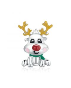 Cute Reindeer Bead Christmas Charm,925 Sterling Silver Charms,Charms for Bracelet,Charms for Pandora Bracelet,Fit Pandora Charms