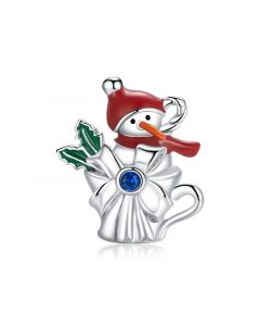 Fit Pandora Charms,925 Sterling Silver Charms,Charms for Bracelet,Charms for Pandora Bracelet,Snowman CZ Enamel Bead Charm