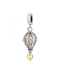 Fit Pandora Charms,Shell Pearl Hot Air Balloon Heart Charm,925 Sterling Silver Charms,Charms for Bracelet,Charms for Pandora Bracelet