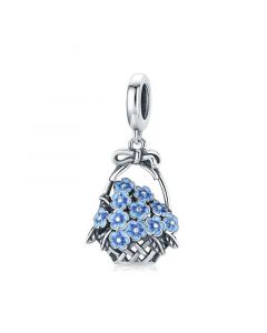Fit Pandora Charms,925 Sterling Silver Charms,Charms for Bracelet,Charms for Pandora Bracelet,Blue Flower Basket Dangle Charm