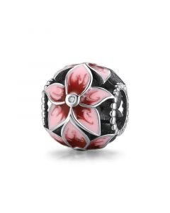 Charms for Pandora Bracelet,Fit Pandora Charms,Pink Brown Blooming Flowers Charm,925 Sterling Silver Charms,Charms for Bracelet