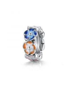 Blue Orange Flower Spacer Charm,Fit Pandora Charms,Charms for Bracelet,Charms for Pandora Bracelet,925 Sterling Silver Charms