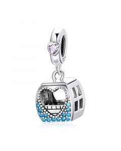 Fit Pandora Charms,Pave CZ Cable Car Heart Love Pendant Charm,Charms for Bracelet,Charms for Pandora Bracelet,925 Sterling Silver Charms