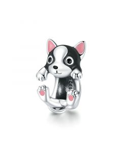 925 Sterling Silver Charms,Charms for Pandora Bracelet,Fit Pandora Charms,Charms for Bracelet,Cute Puppy Charm Black Pink Enamel