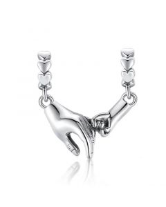 Hand in Hand Love Heart Dangle Charm,Charms for Bracelet,Fit Pandora Charms,Charms for Pandora Bracelet,925 Sterling Silver Charms