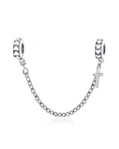 Fit Pandora Charms,Charms for Pandora Bracelet,Simple Cross Safety Chain Charm,925 Sterling Silver Charms,Charms for Bracelet