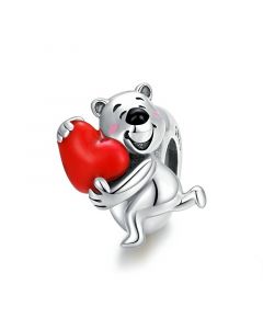 Polar Bear with Red Heart Charm,925 Sterling Silver Charms,Charms for Pandora Bracelet,Charms for Bracelet,Fit Pandora Charms