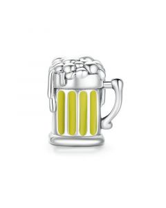 Beer Glass Yellow Enamel Charm,Charms for Bracelet,Fit Pandora Charms,Charms for Pandora Bracelet,925 Sterling Silver Charms