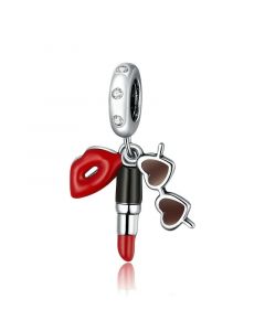 925 Sterling Silver Charms,Charms for Bracelet,Lipstick and Sunglasses Pendant Charm,Fit Pandora Charms,Charms for Pandora Bracelet