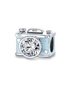 Charms for Bracelet,925 Sterling Silver Charms,Charms for Pandora Bracelet,Blue Enamel Clear CZ Camera Charm,Fit Pandora Charms