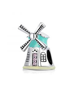 Charms for Bracelet,Blue Enamel Pink CZ Windmill Charm,925 Sterling Silver Charms,Charms for Pandora Bracelet,Fit Pandora Charms