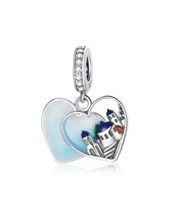 Charms for Bracelet,925 Sterling Silver Charms,Fit Pandora Charms,Charming scenery Church Heart Pendant Charm,Charms for Pandora Bracelet
