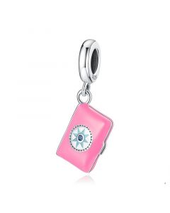 925 Sterling Silver Charms,Fit Pandora Charms,Pink Enamel Diary Book Star CZ Pendant Charm,Charms for Pandora Bracelet,Charms for Bracelet