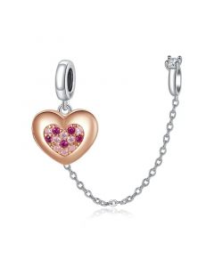 Promise of Love Rose Pave CZ Heart Safety Chain Charm,925 Sterling Silver Charms,Charms for Pandora Bracelet,Fit Pandora Charms