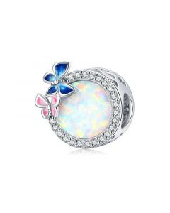 Fit Pandora Charms,Charms for Bracelet,925 Sterling Silver Charms,Charms for Pandora Bracelet,Butterfly Spring Opal Round Bead Charm