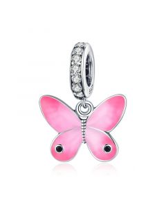 Fit Pandora Charms,925 Sterling Silver Charms,Pink Enamel Butterfly CZ Dangle Charm,Charms for Pandora Bracelet,Charms for Bracelet