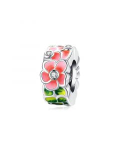 Colorful Enamel Flowers CZ Spacer Charm,Fit Pandora Charms,Charms for Pandora Bracelet,925 Sterling Silver Charms,Charms for Bracelet