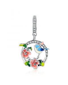 Charms for Pandora Bracelet,925 Sterling Silver Charms,Multicolor Bird & Flowers CZ Pendant Charm,Charms for Bracelet,Fit Pandora Charms