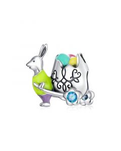 Charms for Bracelet,Fit Pandora Charms,Mr. Rabbit Colorful Egg CZ Carriage Charm,925 Sterling Silver Charms,Charms for Pandora Bracelet