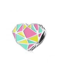 Charms for Pandora Bracelet,Charms for Bracelet,925 Sterling Silver Charms,Fit Pandora Charms,Love Heart Geometric Patterns Colorful Charm