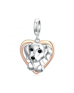 925 Sterling Silver Charms,Cute Puppy Rose Gold Heart Dangle Charm,Charms for Bracelet,Fit Pandora Charms,Charms for Pandora Bracelet