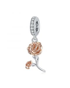 Charms for Bracelet,Fit Pandora Charms,925 Sterling Silver Charms,Rose Gold Carnation Flower Pendant Charm,Charms for Pandora Bracelet