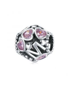 Charms for Pandora Bracelet,Pink Heart Love MOM Openwork Charm,Fit Pandora Charms,Charms for Bracelet,925 Sterling Silver Charms