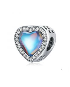 Fit Pandora Charms,Charms for Pandora Bracelet,Charms for Bracelet,925 Sterling Silver Charms,Heart CZ Moonlight Blue Moonstone Charm