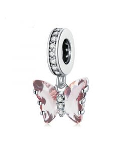 Charms for Pandora Bracelet,Charms for Bracelet,Fit Pandora Charms,925 Sterling Silver Charms,Pink CZ Butterfly Pendant Charm
