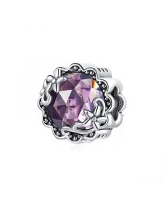 Charms for Bracelet,Purple Glass Stone Flower Charm,Fit Pandora Charms,925 Sterling Silver Charms,Charms for Pandora Bracelet