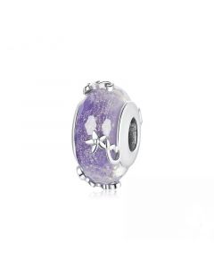 925 Sterling Silver Charms,Charms for Bracelet,Charms for Pandora Bracelet, Purple Glass Dream Star Flower Bead Charm,Fit Pandora Charms