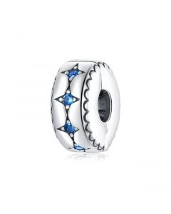 Blue CZ Star Zircon Clip Stopper Charm,Fit Pandora Charms,925 Sterling Silver Charms,Charms for Bracelet,Charms for Pandora Bracelet