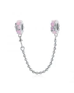 925 Sterling Silver Charms,Charms for Pandora Bracelet,Pink Enamel Heart Safety Chain Charm,Fit Pandora Charms,Charms for Bracelet