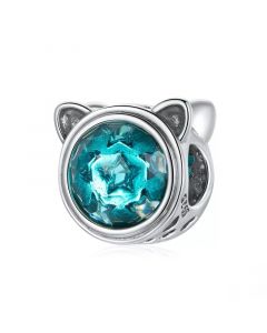 Charms for Bracelet,Fit Pandora Charms,925 Sterling Silver Charms,Charms for Pandora Bracelet,Blue Star Crystal Cat Head Charm