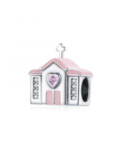 Charms for Pandora Bracelet,Wedding Hall Church Zircon Family Love Pink Charm,925 Sterling Silver Charms,Fit Pandora Charms