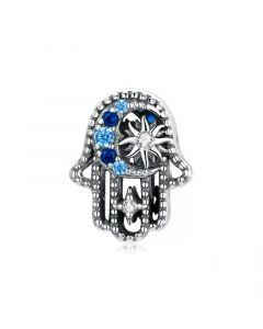 Fit Pandora Charms,925 Sterling Silver Charms,Charms for Pandora Bracelet,Charms for Bracelet,Lucky Hand Blue CZ Star Moon Charm