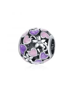 Charms for Bracelet,Fit Pandora Charms,Purple Pink Enamel Heart Flower Charm,Charms for Pandora Bracelet,925 Sterling Silver Charms
