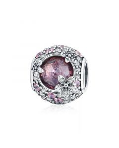 Romantic Cherry Blossoms Pink CZ Charm,Fit Pandora Charms,Charms for Pandora Bracelet,925 Sterling Silver Charms,Charms for Bracelet