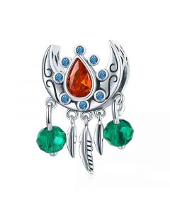 925 Sterling Silver Charms,Charms for Pandora Bracelet,Vintage Dreamcatcher Bohemian Ruby Zircon Charm,Fit Pandora Charms