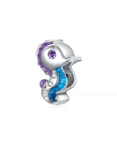 925 Sterling Silver Charms,Charms for Pandora Bracelet,Charms for Bracelet,Blue Enamel Seahorse Charm,Fit Pandora Charms