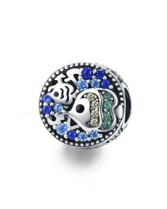 Blue CZ Fish Bead Charm,925 Sterling Silver Charms,Charms for Pandora Bracelet,Charms for Bracelet,Fit Pandora Charms