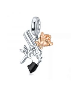 Rose and Pistol Cowboy Pendant Charm,925 Sterling Silver Charms,Charms for Pandora Bracelet,Fit Pandora Charms,Charms for Bracelet