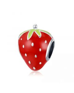 925 Sterling Silver Charms,Charms for Pandora Bracelet,Fit Pandora Charms,Strawberry Sweet Fruit Red Enamel Charm,Charms for Bracelet