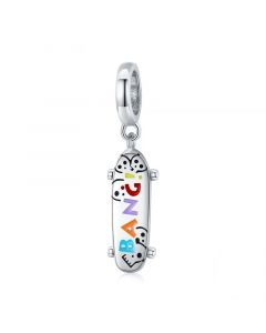 925 Sterling Silver Charms,Charms for Pandora Bracelet,Colorful Skull Shape Skateboard Pendant Charm,Charms for Bracelet,Fit Pandora Charms