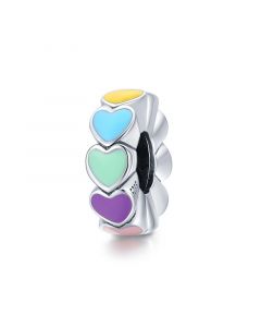 Rainbow Heart Spacer Bead Charm,925 Sterling Silver Charms,Charms for Bracelet,Fit Pandora Charms,Charms for Pandora Bracelet