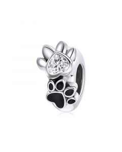 925 Sterling Silver Charms,Pet Paw Print Bead Clear CZ Black Enamel Charm,Charms for Pandora Bracelet,Fit Pandora Charms,Charms for Bracelet