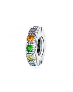 Fit Pandora Charms,Charms for Pandora Bracelet,Rainbow Color Zircon Crystal Spacer Charm,925 Sterling Silver Charms,Charms for Bracelet